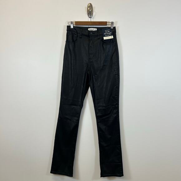 Abercrombie & Fitch 90s slim straight ultra high rise   Coated Jeans Slit Hem 28 - Picture 2 of 7